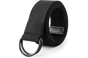 LXMY Men's Canvas Adjustable Belt - Black Double D Ring Holeless Belt for Leisure and Travel