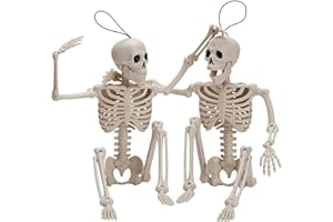 JOYIN 2 PCS 16”(40.6cm) Inches Halloween Skeletons Full Body Posable Joints Skeletons for Halloween Graveyard Decorations, Haunted House Accessories, 40.6 cm