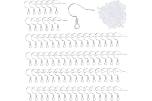 LUOGE Juego de 100 Ganchos para Pendientes, de Plata de Ley 925, Chapados en Plata, con 120 Unidades de Tapones de Goma Transparente, para Hacer Joyas y Accesorios