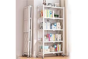 VVVineanie 5-Niveaux Étagère de Stockage Pliable en Métal avec Roues, 28,15" W x 15,55" D x 62,60" H, Capacité de Chargement de 950 lbs, Etagère de L'assemblage sans Service(Blanc, 5-Niveaux)