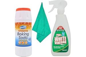 Baking Soda For Cleaning 500g and White Vinegar Spray 500ml Bundle with Glameno Microfiber Cloth
