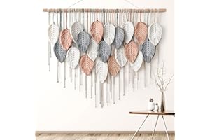 ASTNIC Tapiz de Macramé Colgante de Pared con Hoja, Tapiz Grande Boho Tejido a Mano con Borlas, Arte Decorativo de Pared Chic Bohemio para el Hogar, Dormitorio, Sala de Estar, Apartamento, Decoración