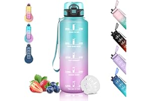 GRSTA Borraccia 1,5 litri, Borraccia Motivazionale Senza Perdite, Borraccie Sportiva con Filtro, Borraccie per Bere di Piu, Facile da Pulire, Borracce per Corsa, Trekking, Campeggio, Ciclismo, Verde-Rosa