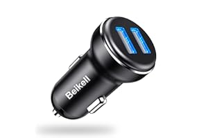 Beikell Cargador de Coche, USB de Doble Puerto rápido con tecnología de Carga Adaptable a Dispositivos Inteligentes para Samsung, Otros teléfonos Inteligentes iOS y Android, Color Negro