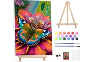 GHHKUD Paint by Number Kits for Adult with Wooden Easel, Oil Acrylic Painting by Numbers Kit for Adults Beginners on Framed Canvas, Butterfly Flower Arts and Crafts for Home Wall Decor-12x16inch