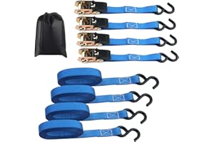 4 x 800 kg Sangle à Cliquet - Kit de 4 Sangles Arrimage à Cliquet, 5m Sangle d'arrimage avec Tendeur à Cliquet Sangle à Cliquet Sangles de Serrage pour Remorque Auto Caravane Vélo Déménagement