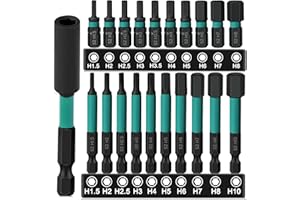 K Kwokker 21PCS Impact Drill Allen Key Bit Set 25mm+60mm Long, Hex Bit Set H1.5-H10 Metric Hex Impact Screwdriver Driver Bits,1/4" Allen Shank S2 Steel Bits with Magnetic Bit Holder