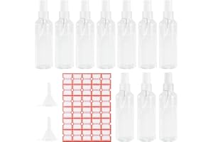 CHEERHOM 10 sztuk małych butelek z rozpylaczem, 100 ml, rozpylacz, puste butelki z rozpylaczem, z 2 lejkami i etykietą, butelka z rozpylaczem, pusta, plastikowy rozpylacz perfum – do podróży samolotem lub do