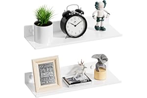 Wisfame 30cm Wandregal Weiß Regal Ohne Bohren 2er-Set, Modern Metall Schweberegal, Badezimmer Regal Wand, Dekorative Kleberegal Wandboard für Wohnzimmer, Schlafzimmer, Esszimmer, Büro