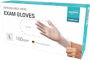 EUROPAPA® 100 Guanti In Vinile Usa E Getta, Guanti Monouso Senza Lattice, In Vinile, Taglie S, M, L & XL (Trasparenza, L)