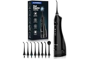 Hangsun Water Flosser for Teeth Cordless Oral Irrigator Dental Water Jet Electric Tooth Flosser with 8 Jet Tips 300ML Water Tank USB Rechargeable for Tavel and Home Use (Black)