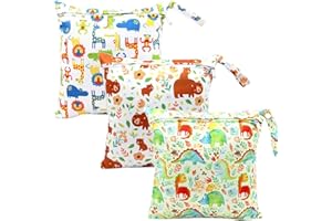 FenFang Wet Bag, 3 Pcs Borsa per Pannolini Lavabili, Porta Pannolini da Borsa Organizzatori Impermeabile Riutilizzabile da Appendere, Wetbag Trucchi Sacchetti Stoffa Neonato per Viaggi Spiaggia