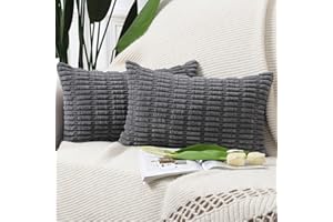 Madizz Juego de 2 Fundas de cojín de Pana a Rayas Bohemias Funda de cojín Decorativa Suave para sofá Dormitorio Funda de Almohada Gris Oscuro 30 x 50 cm