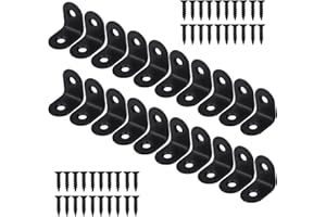 FANGEHONG 20 Pezzi Staffa Angolare, Parentesi Angolare, Bretelle Angolari in Acciaio Inox, 90 Gradi Giunzione Forma a L Squadrette Angolar con 40 Viti per Mensola di Legno Finestre Armadi, 20 * 20mm (Nero)