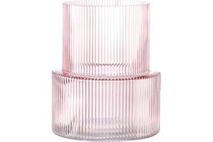 KAYLETIN Rosa Glasvase, gerippte Vasen für Blumen, Blumenvase für Tulpen, moderne Vasen für Wohnzimmer, Esstisch, Eingang, Kaminsims, Regal, Hochzeit, Büro, 19 cm