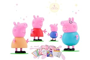 LUPPA Peppa Pig Toys, Peppa Pig 4 Figures + Kids' Play Kit, includes Coloring Sheets, Stickers, Mask, Finger Puppet, and Assembly Cutout Figure