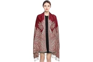 EASE LEAP Elegante Bufanda Estampada para Mujer Lujoso Chal Cálido con Borla Suave Pashmina Estilo Paisley Étnico Uso en Otoño Invierno 200 * 70cm