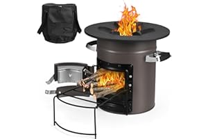 Do-Electr Forno a razzo, 32 x 35 cm, portatile da campeggio, a legna, per forno olandese, padelle e molto altro ancora, con custodia per il trasporto, in acciaio inox (Brown)