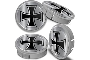 SkinoEu 4 x 60mm Coprimozzi Coprimozzo per Centro Copricerchi Tappi per Ruote Cerchi in Lega Nero Argento Grigio Croce di Ferro CXS 15