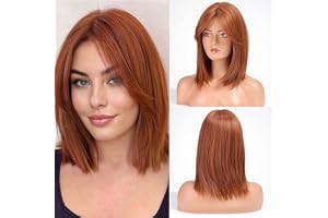 HAIRCUBE kastanjebrun axellängd peruker för kvinnor gardin lugg natur värmebeständig syntetisk fiber fest/cosplay/kostym/dagl