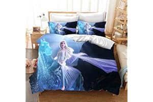QROXY Frozen Bettwäsche Bettbezug Und Kissenbezug,Anime Anna ELSA Princess Olaf 3D Bettwäsche Paare Set 100% Microfaser Für Jungen Mädchen (8,Single 135×200CM)
