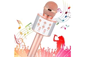 Fauxpont Micrófono Karaoke Bluetooth,5 en 1 Portátil Inalámbrico Karaoke con Altavoz,Microfono Compatible con Android iOS PC,| Remezclas | Radio FM| para Adultos y niños Home Party KTV (Oro)
