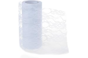 TsunNee - Camino de mesa de encaje con lentejuelas para decoración de boda o recepción, color blanco