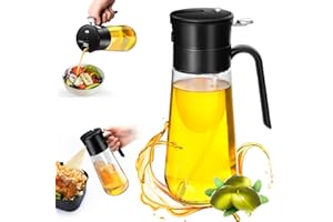 Euqvunn 580ml 2-in-1 Oil Dispenser & Sprayer Glass Bottle, Fine Spray & Clog-Resistant Filter, Kitchen Cooking, Air Fryer, Oven, Oil/Vinegar/Sauce, Black