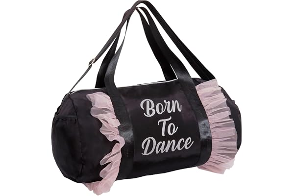 Born to Dance Sac fourre-tout pour fille avec bretelles et poignées de transport, Noir , Taille unique, Sac tonneau