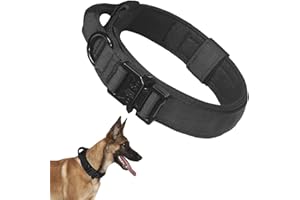 GOTANC Collare per cani con manico, collare per cani con fibbia in metallo, collare tattico per cani impulsivo e forte tiraggio, collare regolabile (nero, XL)