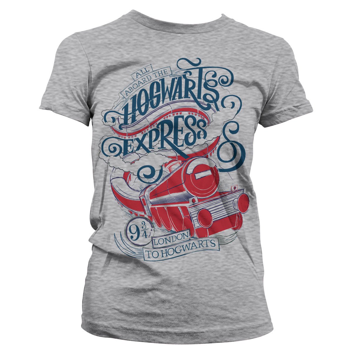 Offizielles-Lizenzprodukt-All-Aboard-The-Hogwarts-Express-Damen-T-Shirt-HGrau-Medium