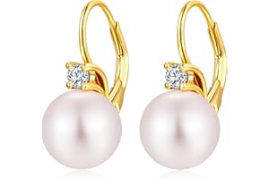 jiamiaoi Kolczyki z perłami, srebro próby 925, wiszące kolczyki kreole z perłami, 18-karatowe białe złoto, platerowane, srebro wysokiej próby 925, 8 mm - 10 mm, Srebro szterlingowe, Perła