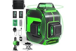 FELLAT Laser Level Self Leveling 3 x 360°, 3D 12 Lines Green Laser Level for Construction and Picture Hanging, 2x4000mAh Rechargeable Batteries with Type-C Charging Port, Remote Controller