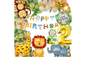 FUBABCO Decoración Cumpleaños Niño 2 Año, Globos Cumpleaños 2 Año Niña, Decoración Cumpleaños Bosque,Globos Animales Safari 2 Año,Numero 2 Cumpleaños,Jungla Fiesta 2 Año Cumpleaño