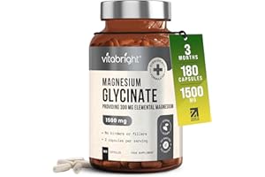 VitaBright Magnesium Glycinate | 180 Capsules | 2 A Day | 1500mg Mag Bisglycinate | 300mg Elemental Mag | High Strength Magnesium Supplements for Women - Men - Adults