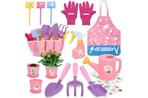 cute stone Set di Attrezzi da Giardino per Bambini, Kit Giardinaggio Bambini Include Grembiule, Guanti da Giardino, Paletta Giardinaggio, Borsa da Giardinogiocattoli da Esterno per Bambini (Rosa).