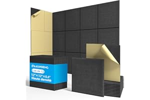 PAAUZOENG Panneaux Acoustiques Autoadhésifs 30x30cm • 12 Premium Panneaux Anti-Bruit 9mm • Kit Complet pour Studio Podcast/Home Cinéma/Salle de Streaming • Absorption Acoustique Immédiate (1,08m²)