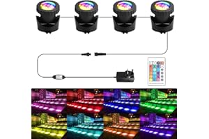 CORESLUX Pond Lights Mains Powered, 4-in-1 Underwater RGB Aquarium Lights with Remote Control, IP68 Multicoloured, Submersible, for Aquarium, Garden, Yard, Pool, Fountain.