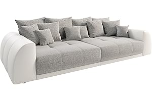 DELIFE Big-Sofa Violetta Creme Hellgrau 310x135 inklusive 12 Kissen XXL Sofa