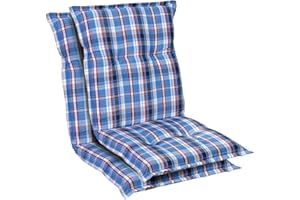 Homeoutfit24 Prato - Cojín Acolchado para sillas de jardín, Hecho en Europa, Respaldo bajo, Resistente a los Rayos UV, Poliéster, Relleno de Espuma, 103 x 52 x 8 cm, 2 Unidades, Azúl/Blanco