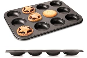 WRENBURY Teglia da forno per torta tritata, 12 tazze – Tart da forno – qualità commerciale antiaderente in acciaio al carbonio – Cibo, facile da pulire e poco profonde, per la cottura della teglia