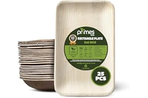 PRIMES ECO 25 PCS Disposable Palm Leaf Serving Trays, Medium 9x6 inch (22x15cm), Eco Friendly Biodegradable Platters for Party Food, Catering Trays & Serving Platters, Microwave Safe