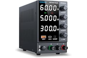 NANKADF Lab Power Supply - Adjustable 60V 5A, Variable DC Power Supply with USB-A/Type-C Fast Charging Port, High Accuracy 4-LED Display Bench Encoder Regulator