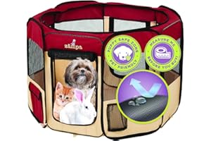 Zampa Puppy Pop Up Portable Playpen for Dog and Cat, Foldable | Indoor/Outdoor Kitten Pen & Travel Pet Carrier + Carrying Case (Red, Small (36"x36"x24"))