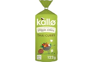 Kallo Thai Curry Veggie Cakes, Lentil & Pea Puffed Crackers Made From Plants, Coconut Curry, Low Fat Healthy Snacks, Vegetarian Friendly, Gluten Free, No Artificial Flavours, Single Pack 1 x 122 g