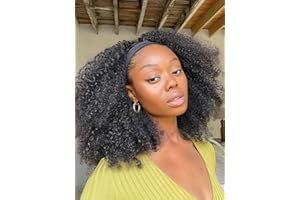 ROMFACE Perruque Bresilienne Femme Naturelle 18 Pouces Headband Wig Bresilienne Perruque Cheveux Humain Afro Naturels Headband Wig Femme Frisée Perruques Pour Les Femmes Noires Afro Curly Humain Hair Wigs