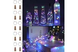 LIUYIFE 10 sztuk lamp do butelek z korkiem, wielokolorowe, 2 m, 20 LED, mini drut miedziany, lampki do butelek wina, wodoodporna lampka nocna, nadaje się do samodzielnego wykonania, na imprezę, trawnik,