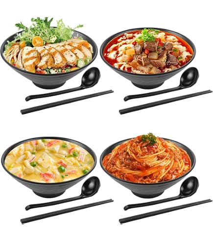 Ramen Blue Réactif avec couvercle et cuillère Noir pour 1 personne - Pour soupe, pho et sushi