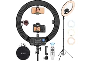 TARION R219S Anillo de luz LED con Soporte para trípode, luz Circular Grande Regulable de 19 Pulgadas con Soporte para teléfono para transmisión en Vivo, Video, Selfie, fotografía, Maquillaje