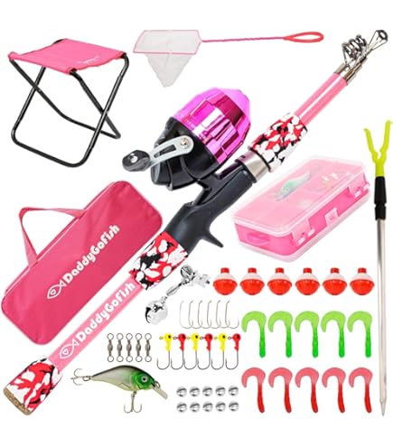 LEOFISHING 170cm/5.6ft Kids Fishing Rod Set Portable Telescopic Kids Fishing Poles With Collasible Chair Fishing Net Carrier Bag And Full Kits For Boys And GirlsBeginner And Youth (Blue
